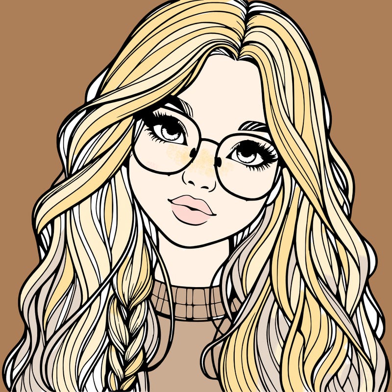 girl with long hair and freckles and glasses realistic