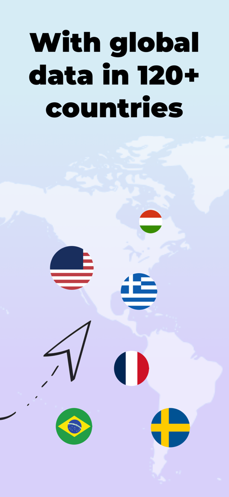 SLYNUMBER global data coverage map showing international flags for over 120 countries