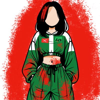 realistic girl faceless with baggy pants and a crop top