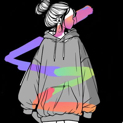 realistic girl with a oversized sweatshirt on and a bun