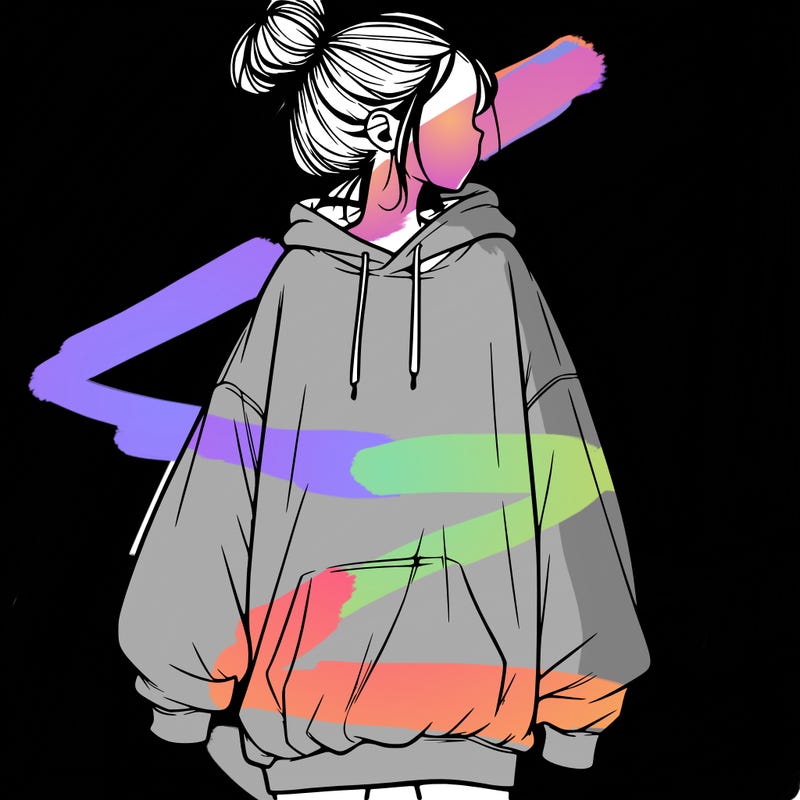 realistic girl with a oversized sweatshirt on and a bun