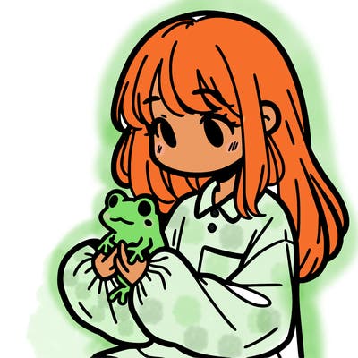 girl with long hair and a oversized shirt. and she is holding a frog
