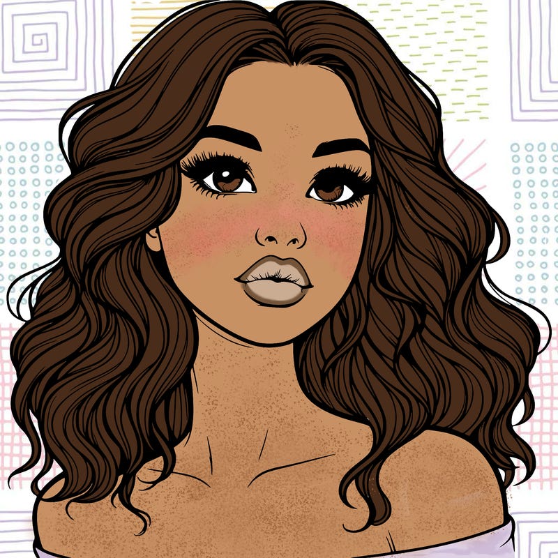 realistic girl with wavy hair and lips