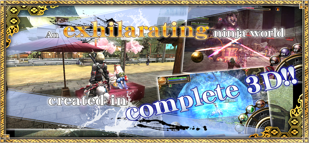 IZANAGI Online gameplay showcasing the 3D ninja world and combat scenes