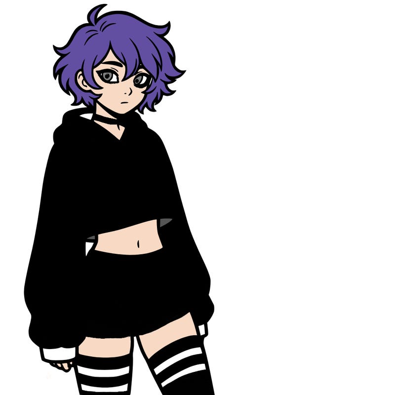 femboy with short hair wearing thigh highs and baggy crop top