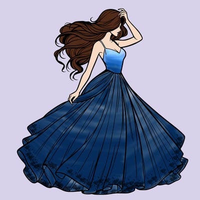 realistic woman with dress flowing in the wind