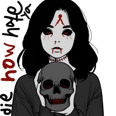 realistic girl holding a skull