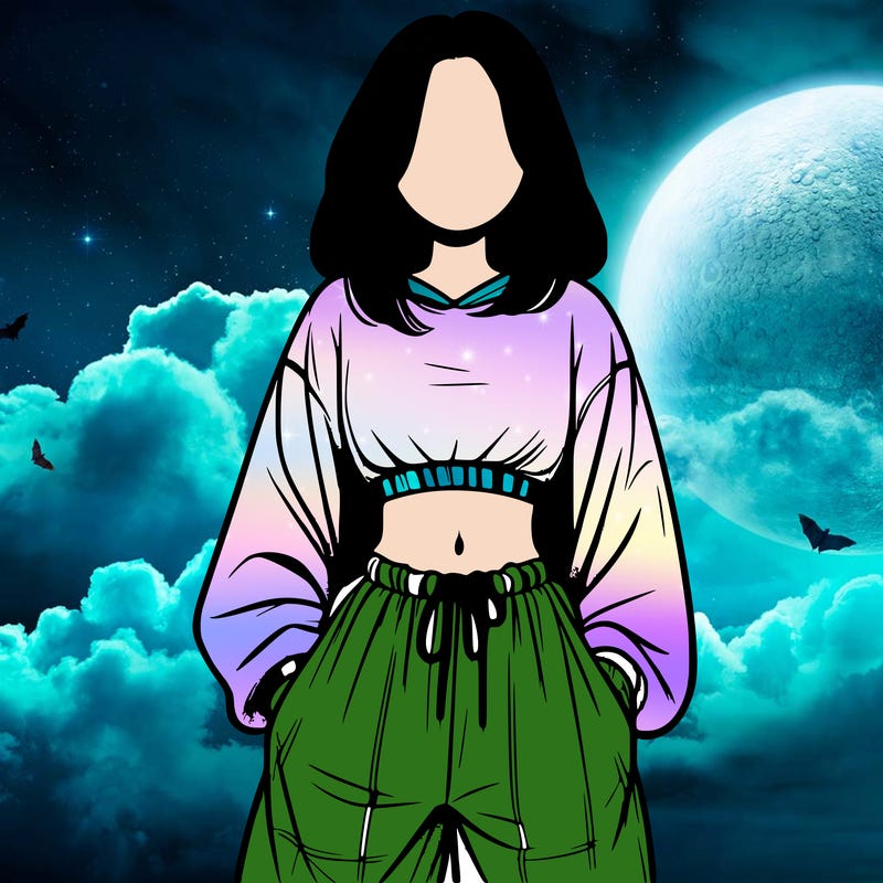 realistic girl faceless with baggy pants and a crop top