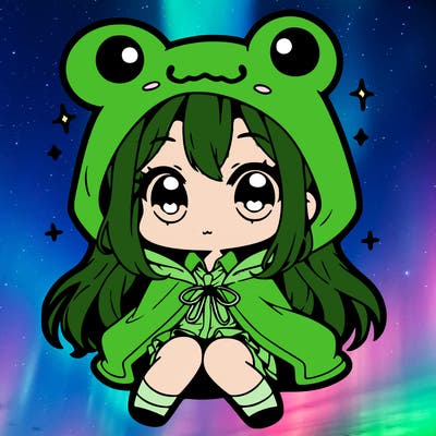 chibi girl with frog hoodie