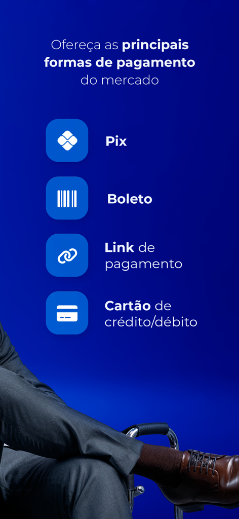 A list of payment methods offered by Asaas including Pix, Boleto, and payment links