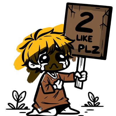 small poor toddler crying with sign that says 2 like plz