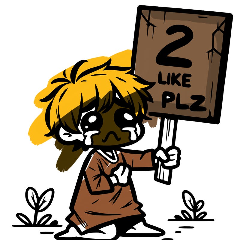 small poor toddler crying with sign that says 2 like plz