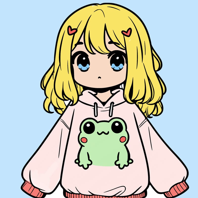 girl wearing frogging sweatshirt