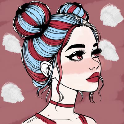 realistic girl with buns on the top of her head