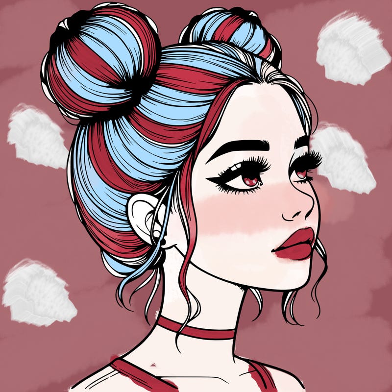 realistic girl with buns on the top of her head