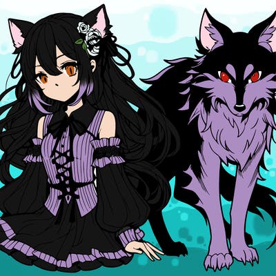 manga girl / wolf/dragon