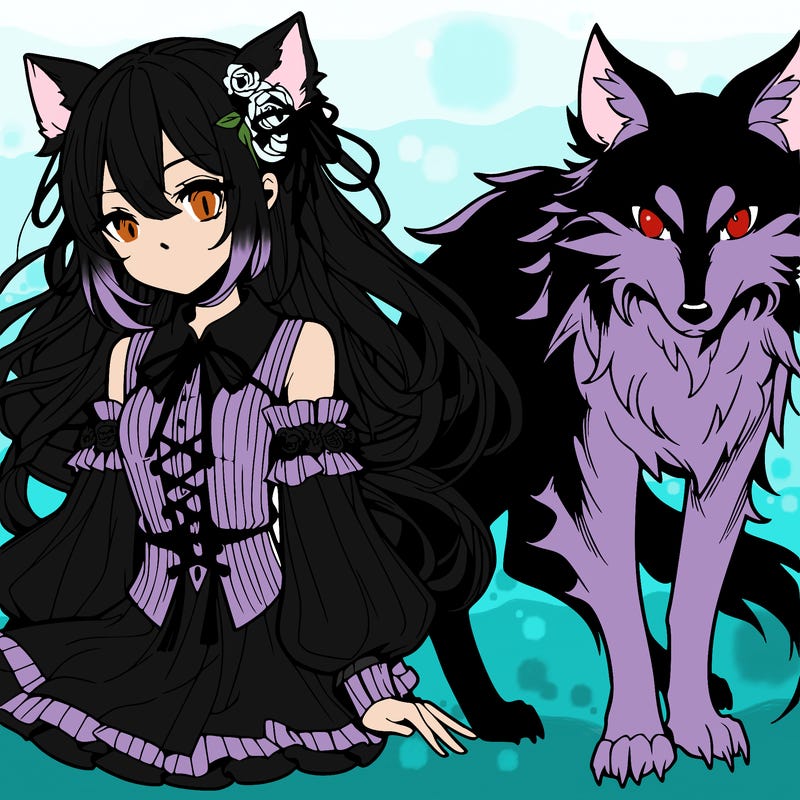manga girl / wolf/dragon
