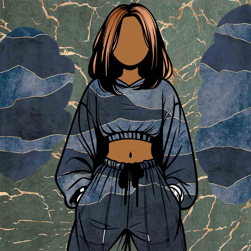 realistic girl faceless with baggy pants and a crop top