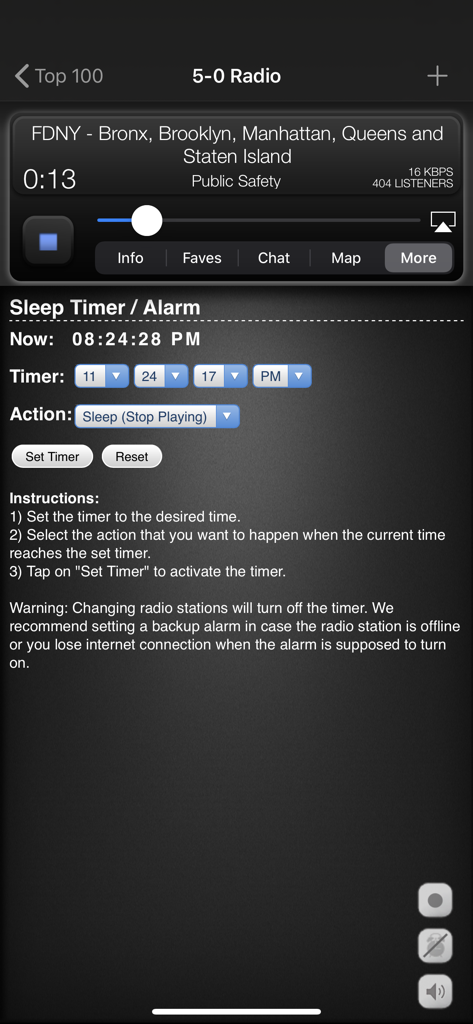 5-0 Radio Pro Police Scanner - Tela de Timer e Alarme no aplicativo 5-0 Radio Pro Police Scanner.