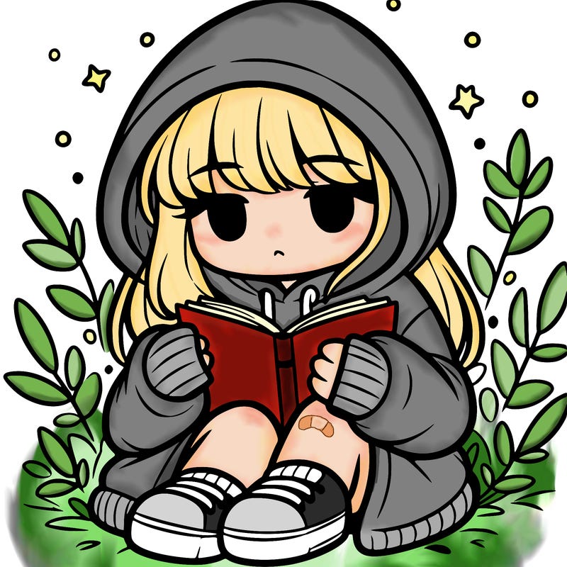 girl in oversized hoodie reading a book