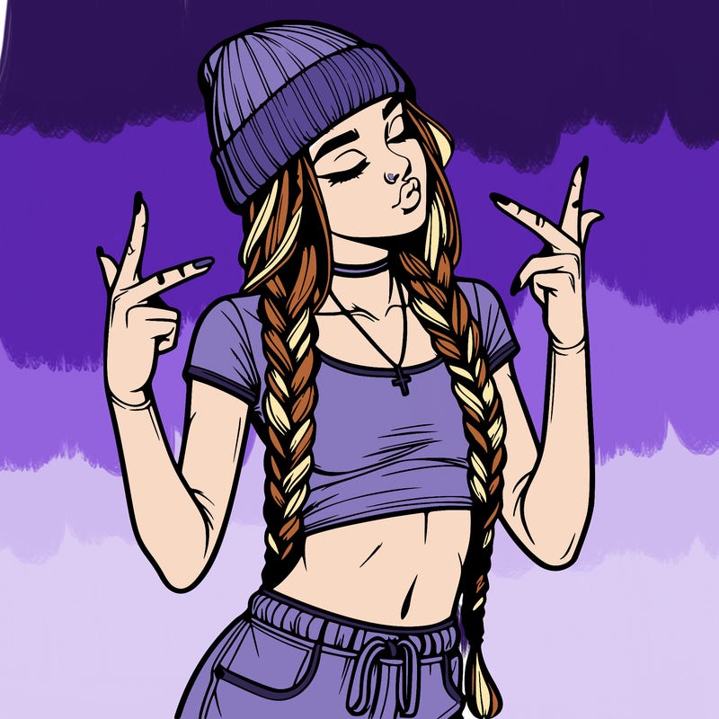 realistic teenage girl with braids and a beanie and crop top doing 🫶🏼