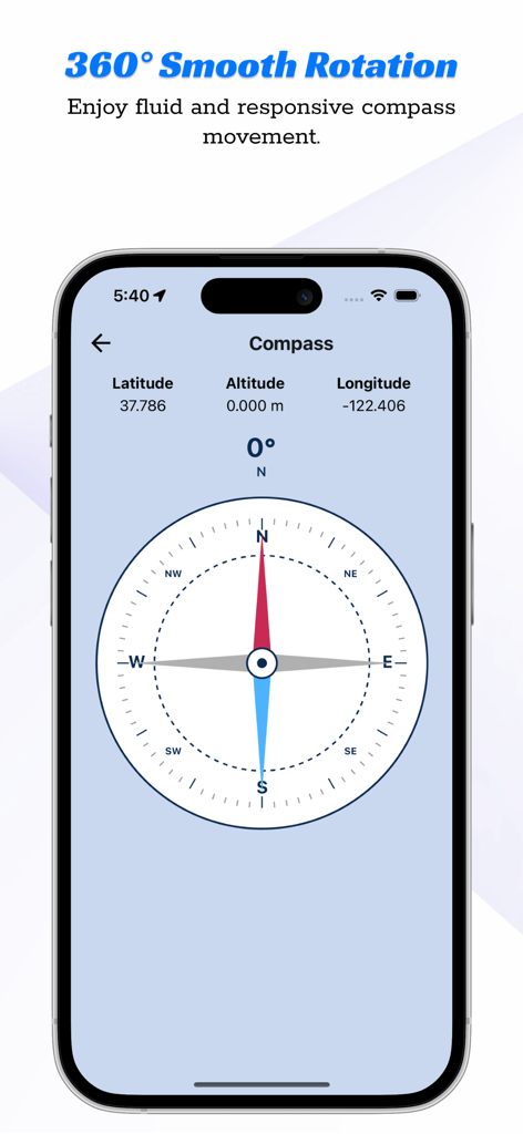 Live Earth Map Tracker app interface showing a digital compass with latitude longitude and altitude coordinates