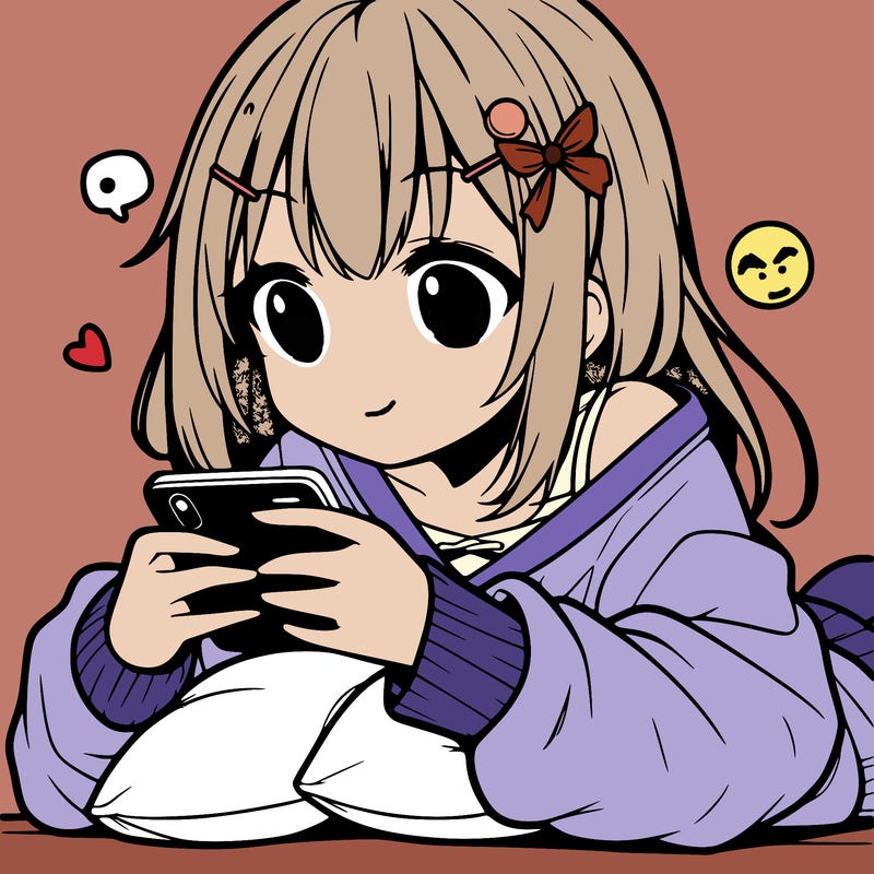 anime girl playing on her phone