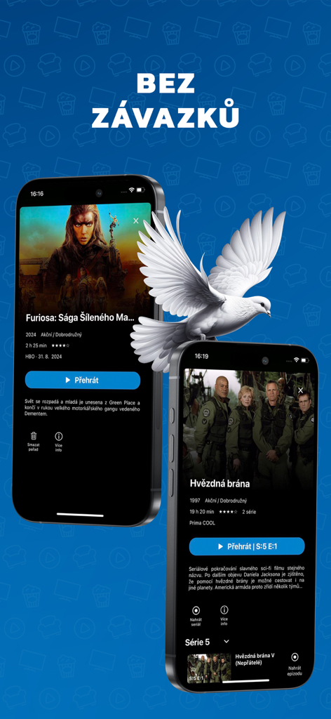 SledovaniTV - SledovaniTV mobile app interface showing movies and no commitment slogan