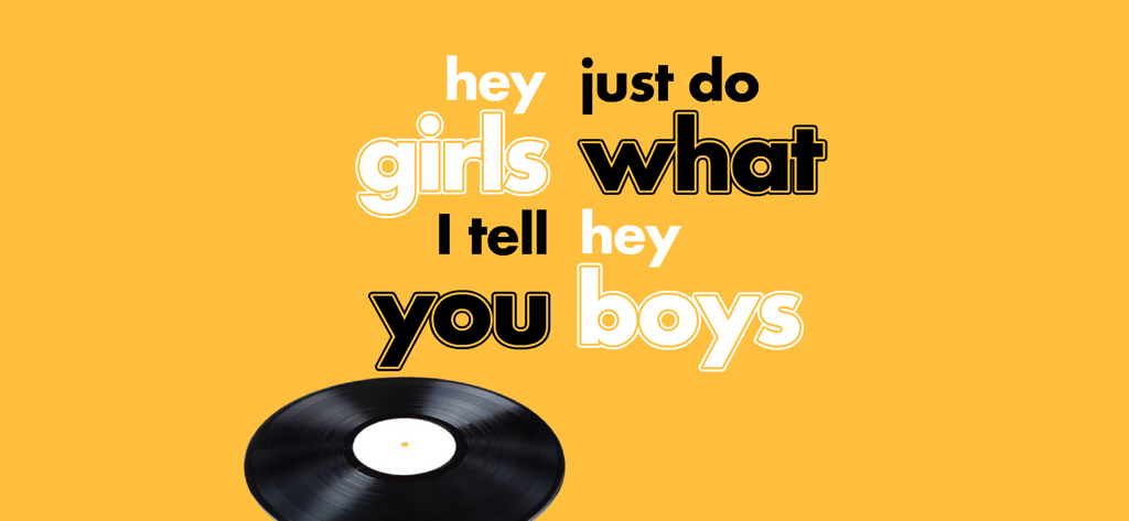 tap tap tap (game) - A minimalist yellow screen from the rhythm game tap tap tap featuring a vinyl record and stylized song lyrics