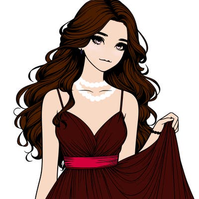 realistic girl in flowy silky prom dress