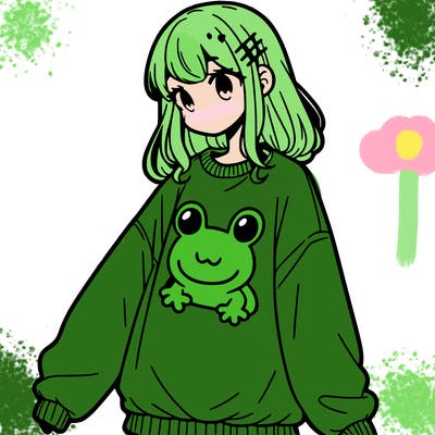 girl wearing frogging sweatshirt
