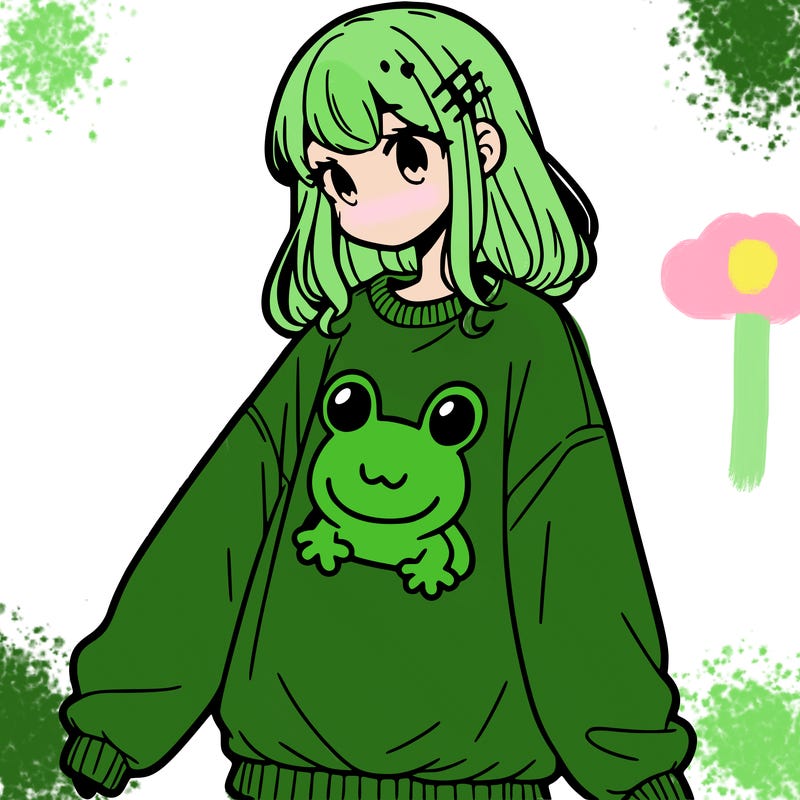 girl wearing frogging sweatshirt