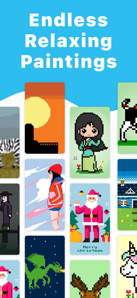 A gallery of colorful pixel art designs for relaxing coloring activities