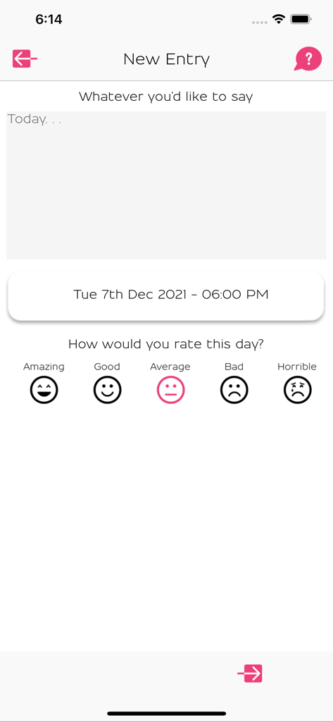 What's Up? A Mental Health App - A new diary entry screen with a mood rating scale and text input in the What's Up app