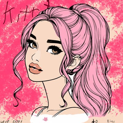 realistic girl with a ponytail on her hair and lips