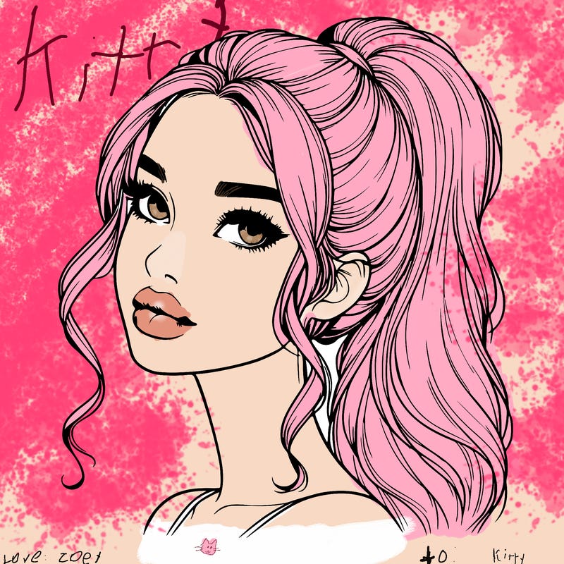 realistic girl with a ponytail on her hair and lips