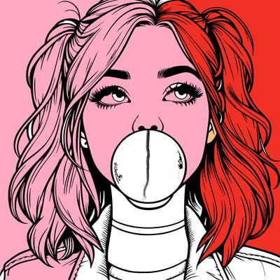 realististic girl blowing bubble -gum
