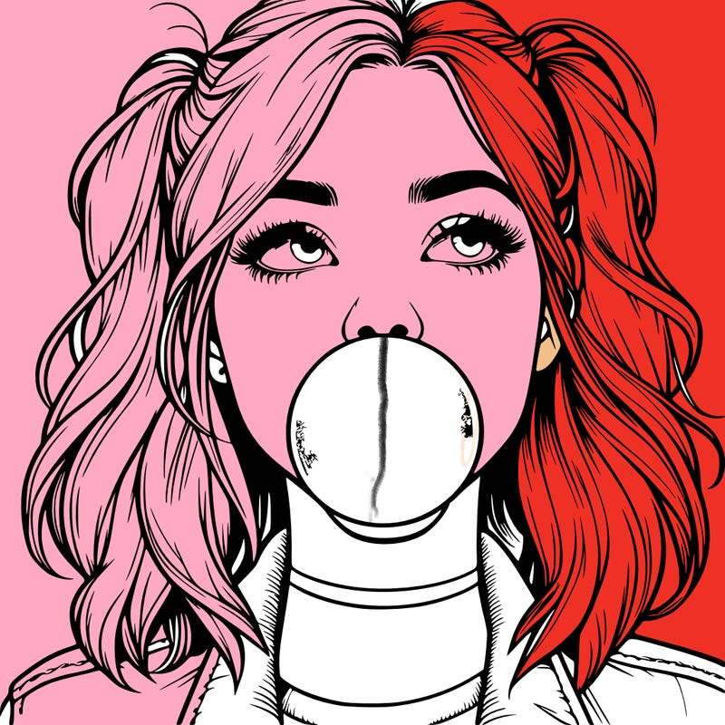 realististic girl blowing bubble -gum