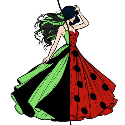 realistic woman with dress flowing in the wind