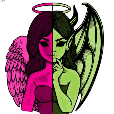 realistic angel half demon