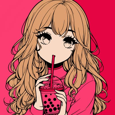 realistic girl drink a boba
