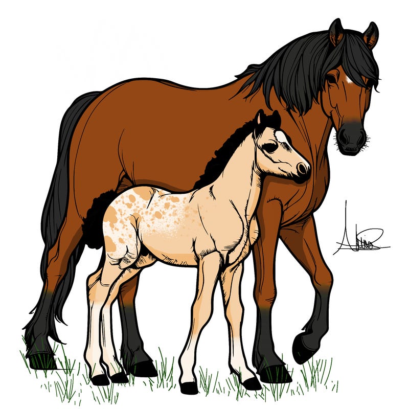realistic mare and foal