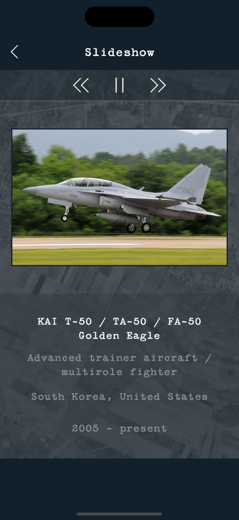 KAI T-50 Golden Eagle aircraft specifications in the slideshow gallery