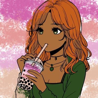realistic girl drinking boba tea