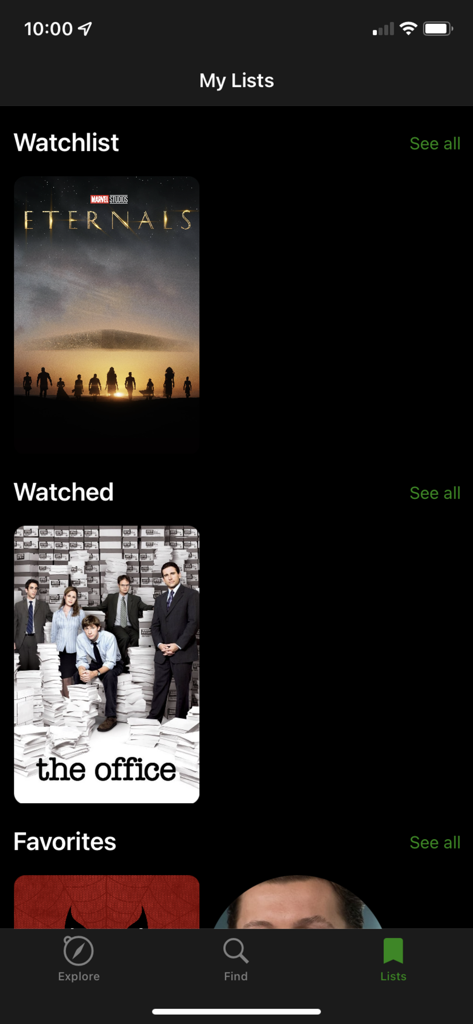 Nexus Movies & TV - Interfaz de la aplicación Nexus Películas y TV mostrando listas de seguimiento y historial de visualización del usuario