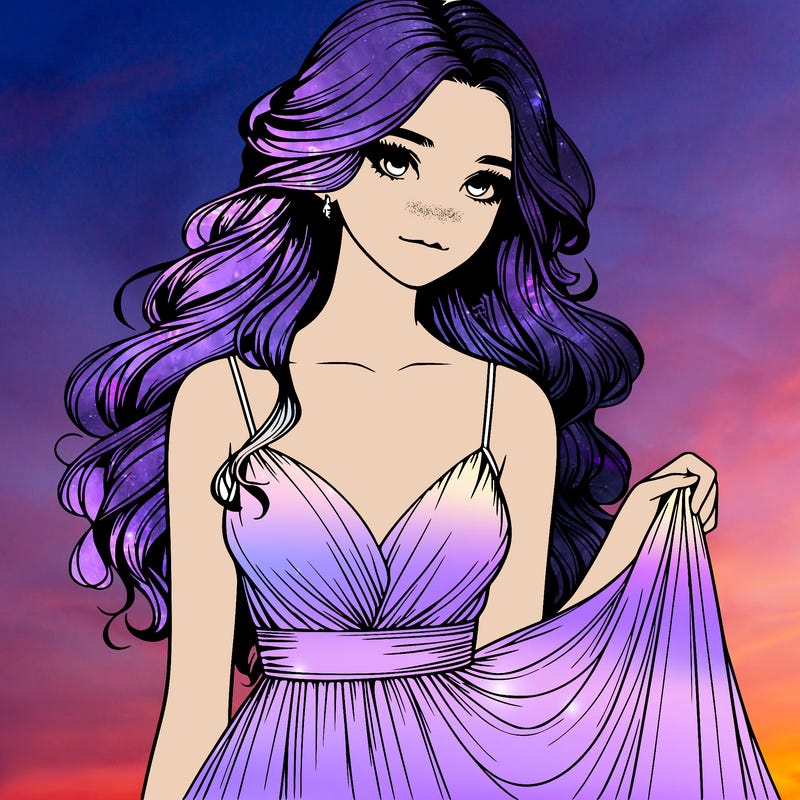 realistic girl in flowy silky prom dress