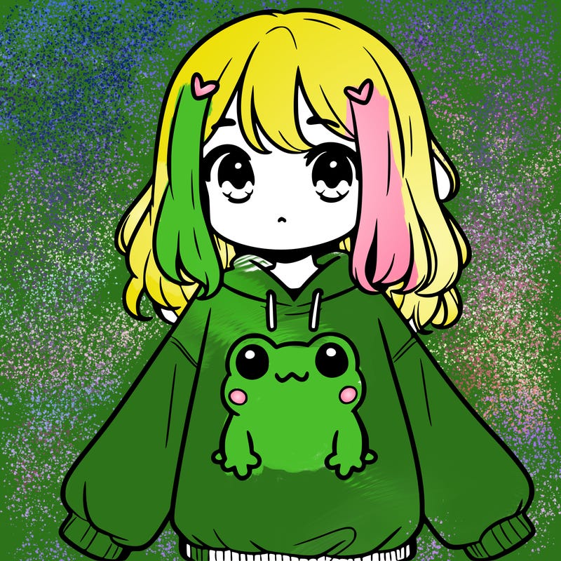 girl wearing frogging sweatshirt