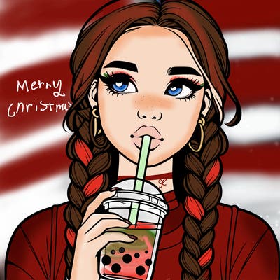 realistic girl with braided hair drinking boba