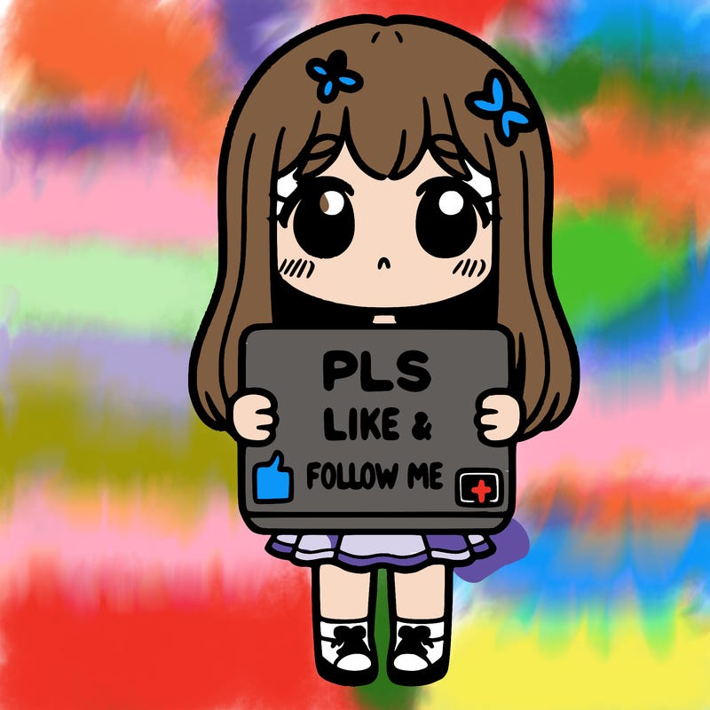 girl holding a sign that says pls like and follow me