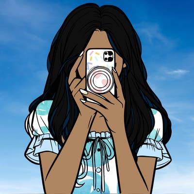 a realistic girl holding her phone taking pictures